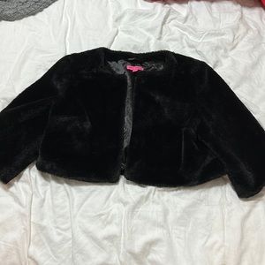 Betsey Johnson Cropped Black Faux Fur Coat